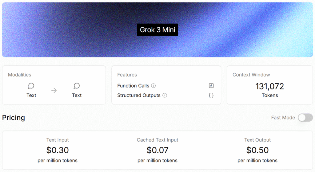 Grok-3 Mini: fast API, low token costs & enterprise performance.